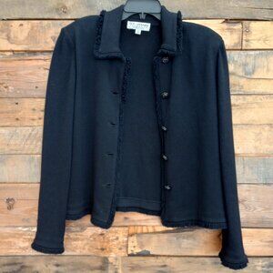 ST. JOHN COLLECTION Black fringe jacket 12 button front